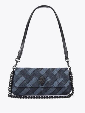 Kurt Geiger Small Long Kensington Bag (Black and Blue Woven Shoulder Bag)